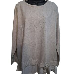 Loft Shirt 14 Beige Layered Knit Blouse Speckled Print Tie at Waist Casual